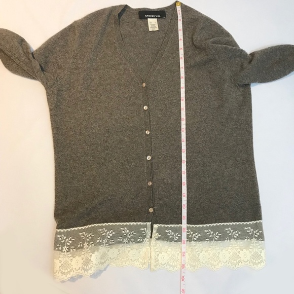 Jones New York Cashmere Cardigan With Vintage lace Trim at cuffs and hem - Picture 8 of 8